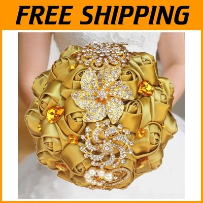 Flores nupciales de lujo con diamantes de imitación dorados Foto 1 de 4