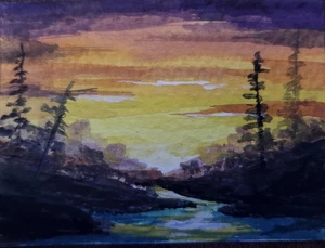 ACEO Art Card Original early Morning sunrise painting by Wallace - Picture 1 of 1