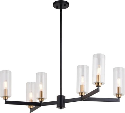 Lámpara de araña Vaxcel Lighting H0300 6 luces 32" W - negro mate y latón otoñal Foto 1 de 4