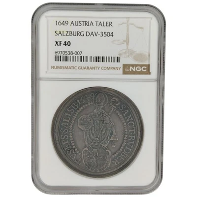 1649 Áustria Salzburgo Taler de Prata NGC XF40 Estados Austríacos Dav-3504 - Imagem 1 de 2