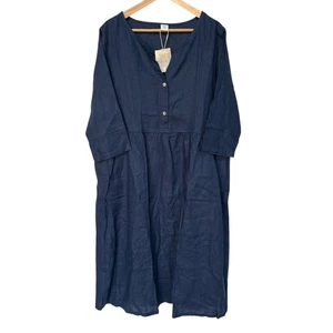 Vestido Pullover Lintico Nuevo con Etiquetas Azul Marino Lino con Bolsillos y Pintucks Talla XXL - Imagen 1 de 11