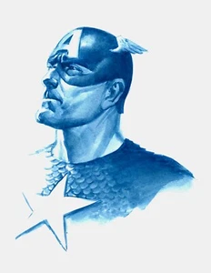 Capitán América Minimalismo Blanco y Azul Marvel Bellas Artes Giclée sobre Papel Retrato - Imagen 1 de 1