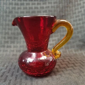 Antique Red Crackle Glass 3 1/2" Creamer - Picture 1 of 7