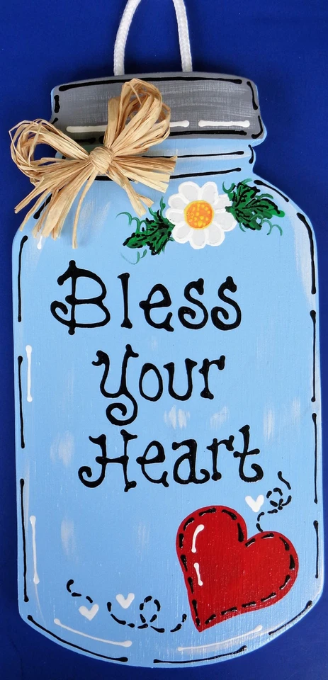 MASON JAR Bless Your Heart SIGN Door Hanging Plaque Deck Pool Porch Patio Home - Image 1 of 1