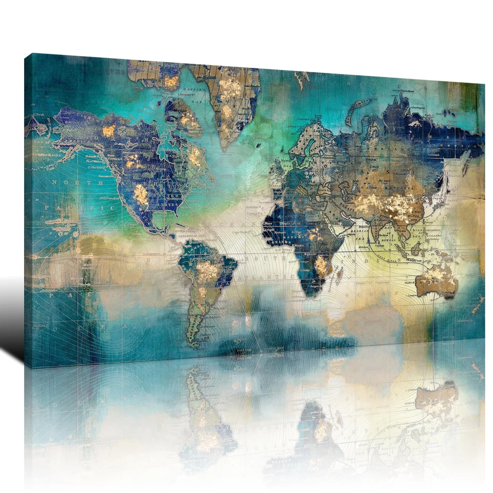 Large World Map Canvas Prints Wall Art for Living Room Offic 24x48 Home