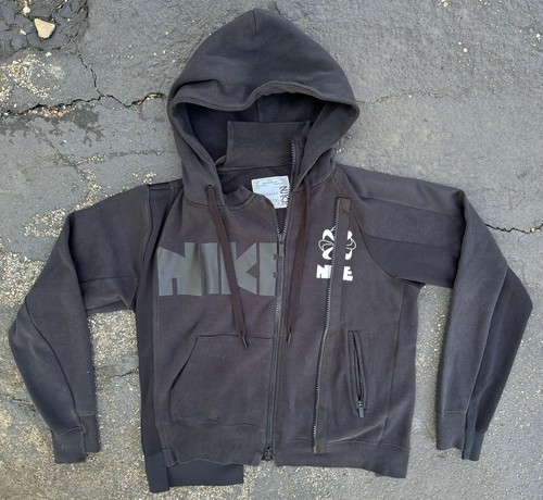 Felpa con cappuccio donna Nike x Sacai doppia cerniera nera ossidiana scura taglia XS S#CD6303