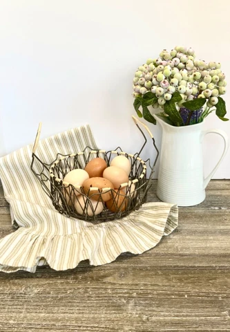 Vintage French wire egg gathering basket, rustic farmhouse kitchen decor Cover