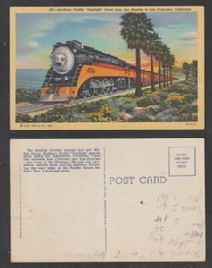 Postal de tren Southern Pacific Daylight Coast Line lino borde blanco sin usar - Imagen 1 de 4