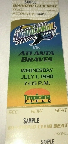 7/1/98 Atlanta Braves Rays Chipper Jones Career HR #93 #94 2 x HRs Ticket Stub Cover