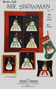 MR. SNOWMAN QUILT PATTERN W/FABRIC & EYES-COUNTRY APPLIQUE - Picture 1 of 2
