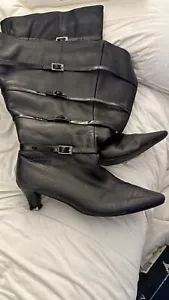 Ros Hommerson Women’s Knee High Leather Boots, Size 7, Wide Calf (rare) Tip Worn - Picture 1 of 4
