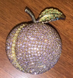 Vintage Signed Butler 5th Avenue Collection Peach Pin Rhinestones/Goldtone - Picture 1 of 8