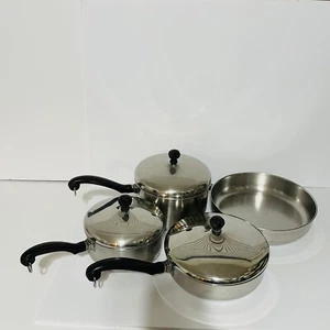 Lot Vintage Farberware Aluminum Clad Stainless Steel 10”,8” Skillet 1 1/2,3 Qt - Picture 1 of 11