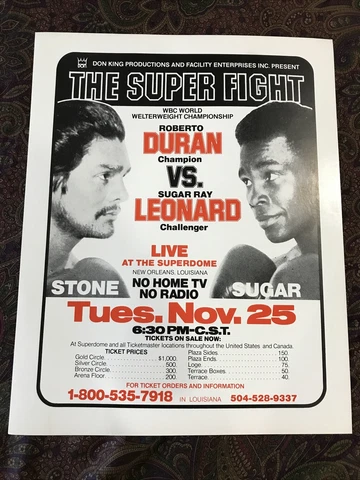 Original on-site poster Roberto Duran vs. sugar ray Leonard 2 No Mas Rare 14x18 Cover