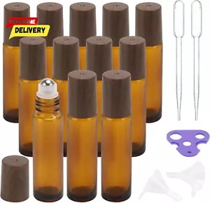 12 Pack Glass Essential Oil Roller Bottles with Stainless Steel Ball, 10Ml Amber - Picture 1 of 12