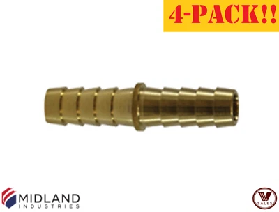 4-PACK!! NEW! Midland Metals 32087 Brass Hose Mender Splicer 1/2"Barbx3/8"Barb - Image 1 of 3