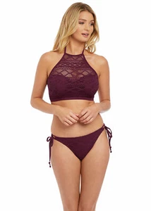 NEW Freya Sundance Underwired Padded Hi Neck Crop Bikini Top ONLY Black Cherry - Picture 1 of 2