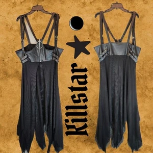 Killstar Damen Gr-3x Schwarz Kunstleder Midi-Maxi Mesh Top Grunge Punk Goth - Bild 1 von 11