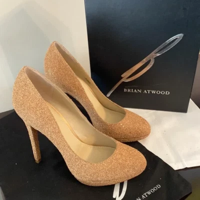 BRIAN ATWOOD FREDRIQUE BRONZE GLITTER PUMP SZ 8 1/2 Retail $750 - Image 1 of 4
