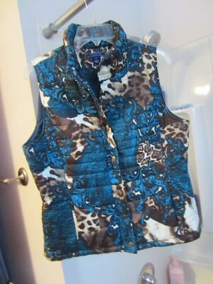 NUEVO SIN ETIQUETAS Mujer Acolchado Invierno Chaleco Bandolino Talla M Marfil/CEJA/TURQUESA Foto 1 de 4