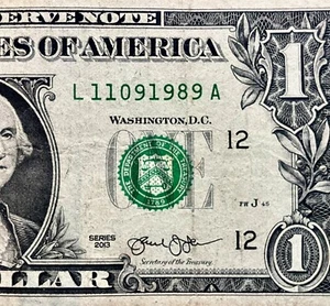 2013 One Dollar (Birthday Note) $1.00 Nov 9th 1989  35 Yrs Fancy Serial Number - Picture 1 of 3