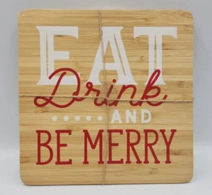 2 Cristmas  Bamboo Trivet Set New, Snowflake, Eat Drink & Be Merry - Picture 1 of 7