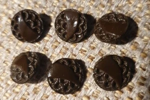 Vintage Art Deco? Brown Glass Buttons X 6 - Picture 1 of 3
