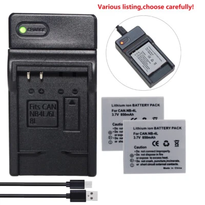 Li-ion 3.7v 850mAH Battery / USB Charger For Canon NB-4L NB-4LH CB-2LV CB-2LVE - Bild 1 von 4