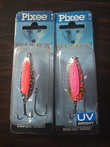 2 Blue Fox Pixee L Fishing Spoon Egg-Sac Insert Salmon Trout Lure Vintage - Picture 1 of 1