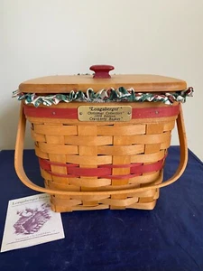 Longaberger Christmas Collection 1995 Red Cranberry Basket Combo w/ Lid Red Trim - Picture 1 of 8