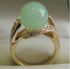 Pretty 18KGP 12MM Green Jade Women' s Ring AAA Size 6-10#