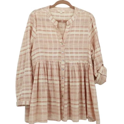 Easel Babydoll Tunic Top Womens L Orange Boho Cottagecore Prairie Resort Flowy - Image 1 of 4