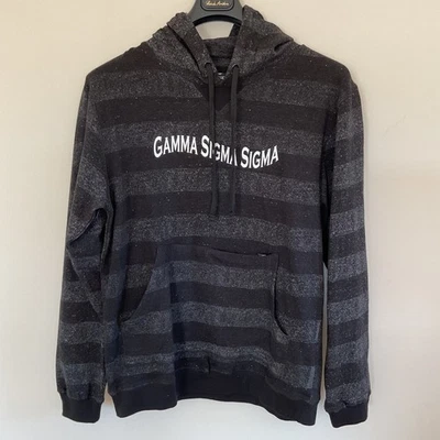Burnside Gamma Sigma Sigma 男式 L 条纹连帽衫炭袋鼠口袋全新带标签 — 第 1/4 张图片