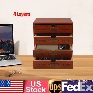 Desk Organizer with Drawers,Wooden Storage Box Drawer Organizer, 4 Drawer - Picture 1 of 11