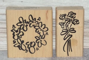 Rubber Stamps Wood Mounted Denami Design Flowers Floral Wreath Bouquet B84 - Picture 1 of 1