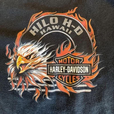 Camiseta Harley Davidson Feminina Hilo Hawaii Glitter Manga Curta Pequena Antiga EUA - Imagem 1 de 4