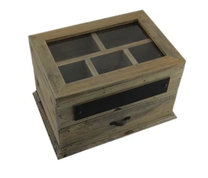 Scratch & Dent Vintage Wood Organizer Storage Box with Hinged Glass Lid - Picture 1 of 4