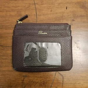Buxton Burgundy Leather Card Case ID Coin Wallet Compact Wallet - Picture 1 of 6