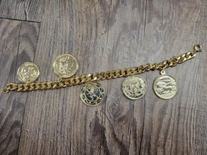 Helles glänzendes Gold Metall Frankreich französische Münze Kette Armband NEU - Bild 1 von 8