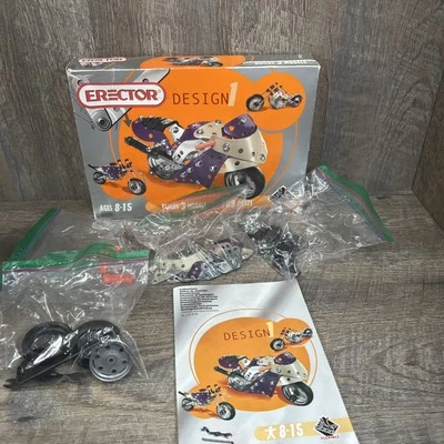 Erector Design Metal Building Set Meccano 3 Models Motorcycle 189 Parts 2003 - Image 1 of 4