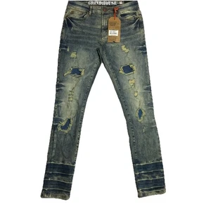 Grindhouse Vintage Heavy Rip-N-Repair Jeans Mens 30x32 Distressed Straight Denim - Picture 1 of 17