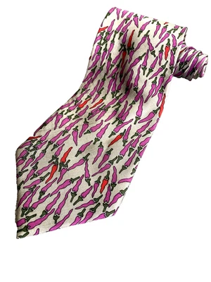 Corbata de colección MUSEO DE BELLAS ARTES BOSTON seda chiles picantes años 90 para hombre gris púrpura Foto 1 de 3