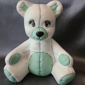 Vintage Ceramic Piggy Bank Teddy Bear Coin Money Stoneware White Mint Green Baby - Picture 1 of 9
