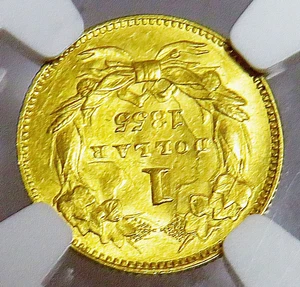 1855 GOLD ERROR DIE CLASH Ty2 PARTIAL BROCKAGE GHOST HEAD $1 PRINCESS NGC MS61 - Picture 1 of 4