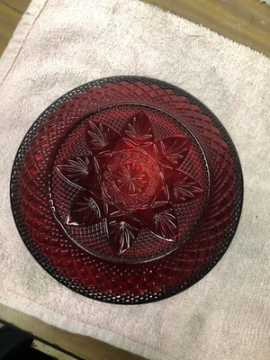 12  Cristal D'Arques-Durand Ruby Red Pressed Glass 8” Dessert/Salad Plates - Image 1 of 4