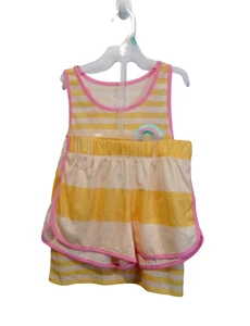 Cat & Jack Girls' Yellow Striped Tank Top & Shorts Pajama Set Size L (10/12) - Picture 1 of 9