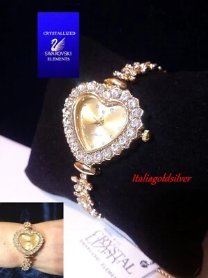 Orologio Bracciale Donna Con Cristalli Swarovski Originali p Oro Giallo Cuore - Immagine 1 di 4