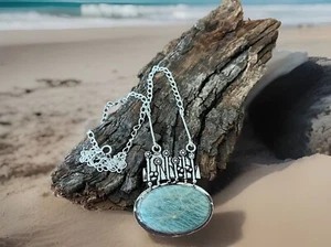 Amazonite Gemstone Pendant Necklace-925 Sterling Silver plated-New - Bild 1 von 3