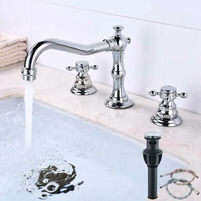 SENLESEN Chrome Silver Waterfall Bathroom Sink Faucet 3 Hole Widespread Vanity Mixer Tap