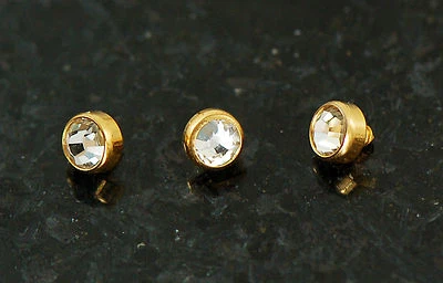 3 Pc 14g 3mm 14K Gold Plated CZ Flat Dome Dermal Top Internally Threaded - Image 1 of 3